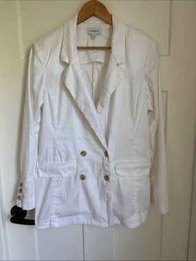 Evereve White Double-Breasted Linen-Blend Blazer
